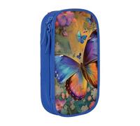BNVSADC Flower Butterfly Printed Pencil Case for Girls Boys, Large Capacity Pencil Pouch Cute Pencil Box Adult Makeup Bag with 2 Compartments, Blue