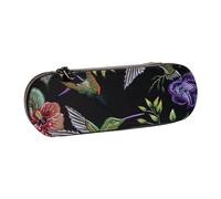 BNVSADC Flower Hummingbirds Embroidery Printed Leather Pencil Pen Case & Makeup Bag - Stylish Hard Shell Pencil Bag Stationery Organizer Pouch for School Office Travel
