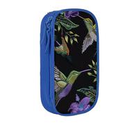 BNVSADC Flower Hummingbirds Embroidery Printed Pencil Case for Girls Boys, Large Capacity Pencil Pouch Cute Pencil Box Adult Makeup Bag with 2 Compartments, Blue