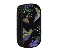 BNVSADC Flower Hummingbirds Embroidery Printed Pencil Case for Girls Boys, Large Capacity Pencil Pouch Cute Pencil Box Adult Makeup Bag with 2 Compartments, Black