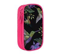 BNVSADC Flower Hummingbirds Embroidery Printed Pencil Case for Girls Boys, Large Capacity Pencil Pouch Cute Pencil Box Adult Makeup Bag with 2 Compartments, Pink