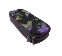 BNVSADC Flower Hummingbirds Embroidery Printed PU Leather Flip Pencil Case, Cute Pencil Box Pen Bag Stationery Organizer Makeup Bag for School Office Travel