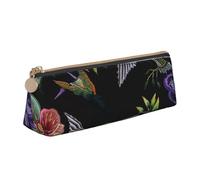 BNVSADC Flower Hummingbirds Embroidery Printed Triangle Pencil Case Leather Pencil Pouch Cute Stationery Pencil Pen Bag for School Office Travel
