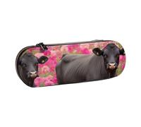 BNVSADC Flower Show Steer Cows Cattle Printed Leather Pencil Pen Case & Makeup Bag - Stylish Hard Shell Pencil Bag Stationery Organizer Pouch for School Office Travel