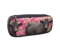 BNVSADC Flower Show Steer Cows Cattle Printed Leather Pencil Pen Case & Makeup Bag - Stylish Pencil Bag Stationery Organizer Pouch for School Office Travel