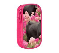BNVSADC Flower Show Steer Cows Cattle Printed Pencil Case for Girls Boys, Large Capacity Pencil Pouch Cute Pencil Box Adult Makeup Bag with 2 Compartments, Pink