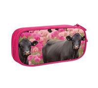 BNVSADC Flower Show Steer Cows Cattle Printed Pencil Case Large Pen Bag Cute Pencil Box Pouch Office School Stationery Organizer for Girls Boys, Pink