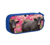 BNVSADC Flower Show Steer Cows Cattle Printed Pencil Case Large Pen Bag Cute Pencil Box Pouch Office School Stationery Organizer for Girls Boys, Blue