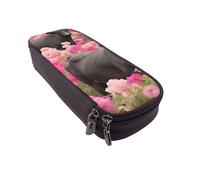 BNVSADC Flower Show Steer Cows Cattle Printed PU Leather Flip Pencil Case, Cute Pencil Box Pen Bag Stationery Organizer Makeup Bag for School Office Travel