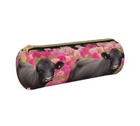 BNVSADC Flower Show Steer Cows Cattle Printed Round Pencil Case Leather Pencil Pouch Cute Stationery Pencil Pen Bag for School Office Travel