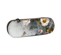 BNVSADC Flowers and Butterfly Printed Leather Pencil Pen Case & Makeup Bag - Stylish Hard Shell Pencil Bag Stationery Organizer Pouch for School Office Travel