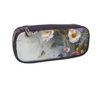 BNVSADC Flowers and Butterfly Printed Leather Pencil Pen Case & Makeup Bag - Stylish Pencil Bag Stationery Organizer Pouch for School Office Travel