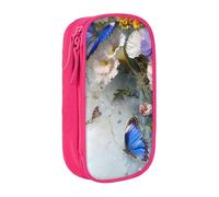 BNVSADC Flowers and Butterfly Printed Pencil Case for Girls Boys, Large Capacity Pencil Pouch Cute Pencil Box Adult Makeup Bag with 2 Compartments, Pink