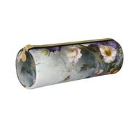 BNVSADC Flowers and Butterfly Printed Round Pencil Case Leather Pencil Pouch Cute Stationery Pencil Pen Bag for School Office Travel