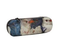 BNVSADC Four Birds Printed Leather Pencil Pen Case & Makeup Bag - Stylish Hard Shell Pencil Bag Stationery Organizer Pouch for School Office Travel