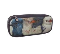 BNVSADC Four Birds Printed Leather Pencil Pen Case & Makeup Bag - Stylish Pencil Bag Stationery Organizer Pouch for School Office Travel