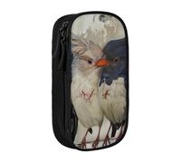 BNVSADC Four Birds Printed Pencil Case for Girls Boys, Large Capacity Pencil Pouch Cute Pencil Box Adult Makeup Bag with 2 Compartments, Black