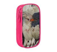 BNVSADC Four Birds Printed Pencil Case for Girls Boys, Large Capacity Pencil Pouch Cute Pencil Box Adult Makeup Bag with 2 Compartments, Pink