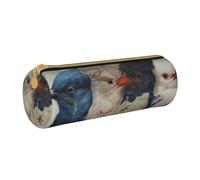 BNVSADC Four Birds Printed Round Pencil Case Leather Pencil Pouch Cute Stationery Pencil Pen Bag for School Office Travel
