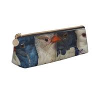 BNVSADC Four Birds Printed Triangle Pencil Case Leather Pencil Pouch Cute Stationery Pencil Pen Bag for School Office Travel