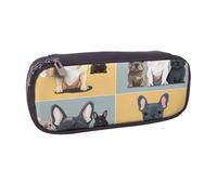 BNVSADC French Bulldog Printed Leather Pencil Pen Case & Makeup Bag - Stylish Pencil Bag Stationery Organizer Pouch for School Office Travel