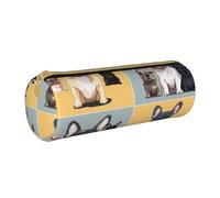 BNVSADC French Bulldog Printed Round Pencil Case Leather Pencil Pouch Cute Stationery Pencil Pen Bag for School Office Travel
