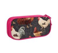 BNVSADC French Roosters Printed Pencil Case Large Pen Bag Cute Pencil Box Pouch Office School Stationery Organizer for Girls Boys, Pink
