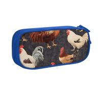BNVSADC French Roosters Printed Pencil Case Large Pen Bag Cute Pencil Box Pouch Office School Stationery Organizer for Girls Boys, Blue