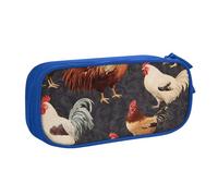 BNVSADC French Roosters Printed Pencil Case Large Pen Bag Cute Pencil Box Pouch Office School Stationery Organizer for Girls Boys, Blue