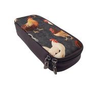 BNVSADC French Roosters Printed PU Leather Flip Pencil Case, Cute Pencil Box Pen Bag Stationery Organizer Makeup Bag for School Office Travel