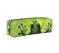 BNVSADC Frog Leaves Printed Pencil Case Leather Pencil Pouch Cute Stationery Pencil Pen Bag with Zipper for School Office Travel