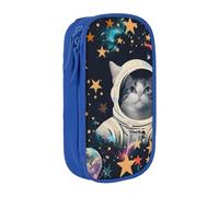 BNVSADC Fun cat Astronaut Printed Pencil Case for Girls Boys, Large Capacity Pencil Pouch Cute Pencil Box Adult Makeup Bag with 2 Compartments, Blue