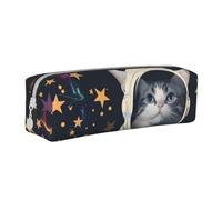 BNVSADC Fun cat Astronaut Printed Pencil Case Leather Pencil Pouch Cute Stationery Pencil Pen Bag with Zipper for School Office Travel