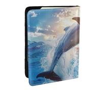 BNVSADC Funny Animal Dolphin Printed Passport Holder Travel PU Leather Passport Cover Case Organiser for Men Women, 6.5 inch