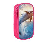 BNVSADC Funny Animal Dolphin Printed Pencil Case for Girls Boys, Large Capacity Pencil Pouch Cute Pencil Box Adult Makeup Bag with 2 Compartments, Pink