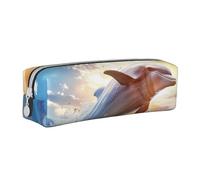 BNVSADC Funny Animal Dolphin Printed Pencil Case Leather Pencil Pouch Cute Stationery Pencil Pen Bag with Zipper for School Office Travel