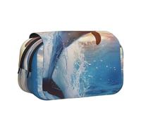 BNVSADC Funny Animal Dolphin Printed Print Flip Top Double Layer Pencil Case - Large Capacity School Supplies Organizer for Students, Kids, Teens, Artists, Travel & Office Use