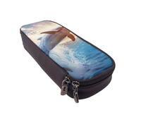 BNVSADC Funny Animal Dolphin Printed PU Leather Flip Pencil Case, Cute Pencil Box Pen Bag Stationery Organizer Makeup Bag for School Office Travel