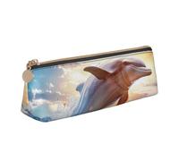 BNVSADC Funny Animal Dolphin Printed Triangle Pencil Case Leather Pencil Pouch Cute Stationery Pencil Pen Bag for School Office Travel