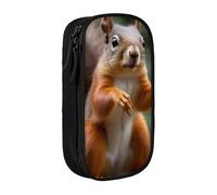 BNVSADC Funny Animal Squirrel Printed Pencil Case for Girls Boys, Large Capacity Pencil Pouch Cute Pencil Box Adult Makeup Bag with 2 Compartments, Black