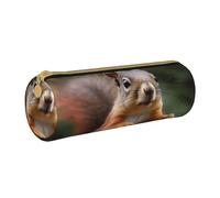 BNVSADC Funny Animal Squirrel Printed Round Pencil Case Leather Pencil Pouch Cute Stationery Pencil Pen Bag for School Office Travel
