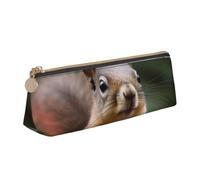 BNVSADC Funny Animal Squirrel Printed Triangle Pencil Case Leather Pencil Pouch Cute Stationery Pencil Pen Bag for School Office Travel