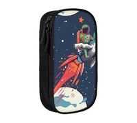 BNVSADC Funny Astronaut Cute Dinosaur Rocket Printed Pencil Case for Girls Boys, Large Capacity Pencil Pouch Cute Pencil Box Adult Makeup Bag with 2 Compartments, Black