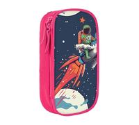 BNVSADC Funny Astronaut Cute Dinosaur Rocket Printed Pencil Case for Girls Boys, Large Capacity Pencil Pouch Cute Pencil Box Adult Makeup Bag with 2 Compartments, Pink
