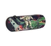 BNVSADC Funny Astronaut Dinosaur Rocket Printed Leather Pencil Pen Case & Makeup Bag - Stylish Hard Shell Pencil Bag Stationery Organizer Pouch for School Office Travel