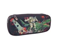 BNVSADC Funny Astronaut Dinosaur Rocket Printed Leather Pencil Pen Case & Makeup Bag - Stylish Pencil Bag Stationery Organizer Pouch for School Office Travel