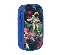 BNVSADC Funny Astronaut Dinosaur Rocket Printed Pencil Case for Girls Boys, Large Capacity Pencil Pouch Cute Pencil Box Adult Makeup Bag with 2 Compartments, Blue
