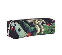 BNVSADC Funny Astronaut Dinosaur Rocket Printed Pencil Case Leather Pencil Pouch Cute Stationery Pencil Pen Bag with Zipper for School Office Travel
