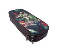 BNVSADC Funny Astronaut Dinosaur Rocket Printed PU Leather Flip Pencil Case, Cute Pencil Box Pen Bag Stationery Organizer Makeup Bag for School Office Travel