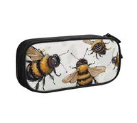 BNVSADC Funny Bees Printed Pencil Case Large Pen Bag Cute Pencil Box Pouch Office School Stationery Organizer for Girls Boys, Black